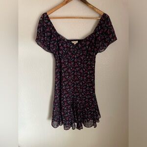 Rewind black and purple floral flowy mini dress